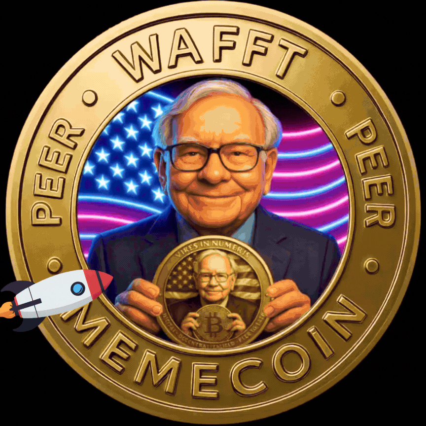 3D animated GIF of the WAFFT token glowing with neon lights, symbolizing the start of a financial freedom journey through education, investing, and crypto learning.