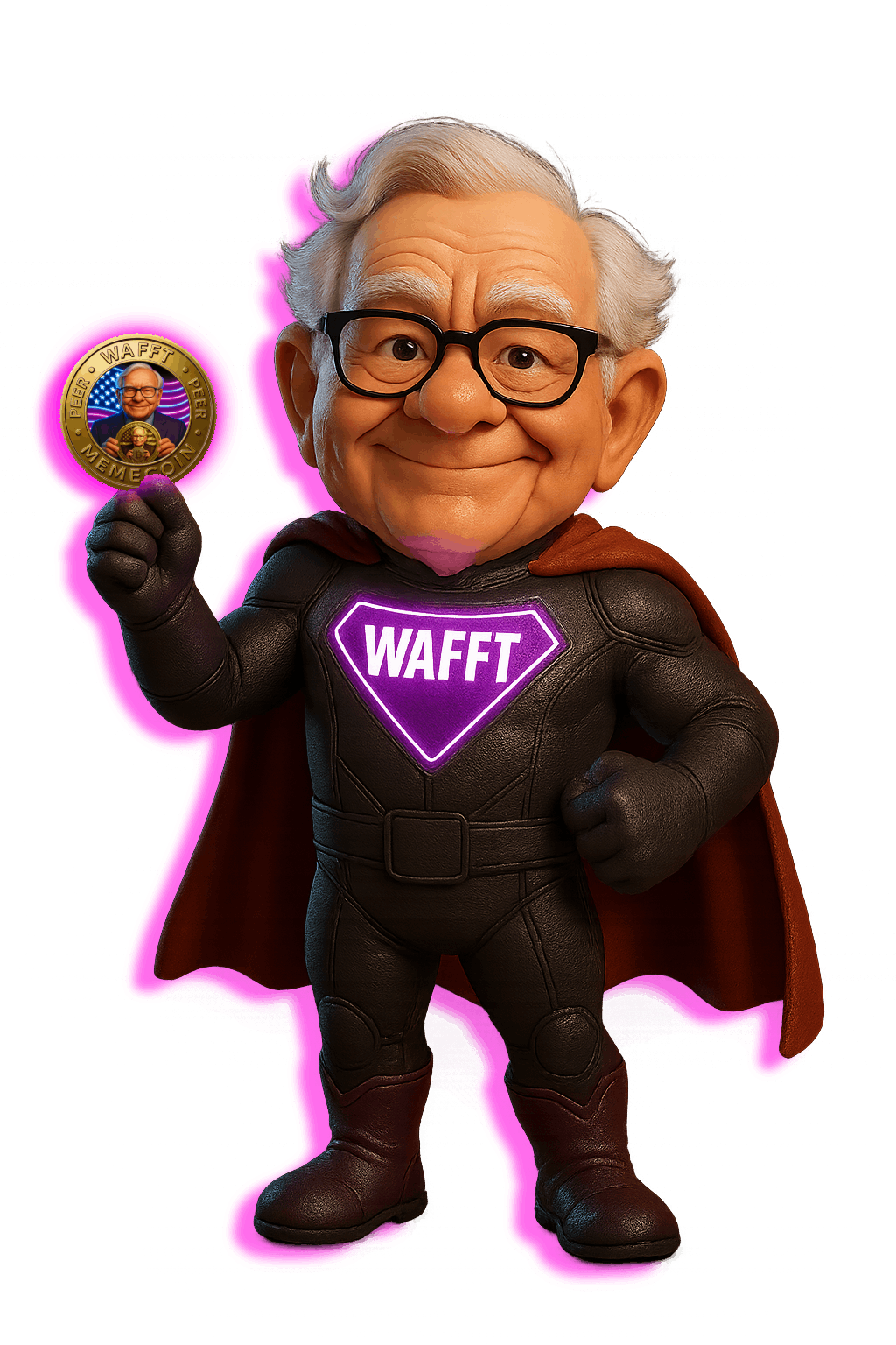 WAFFT Hero holding the WarrenBuffettoken coin — “the Lucky WAFFT”
