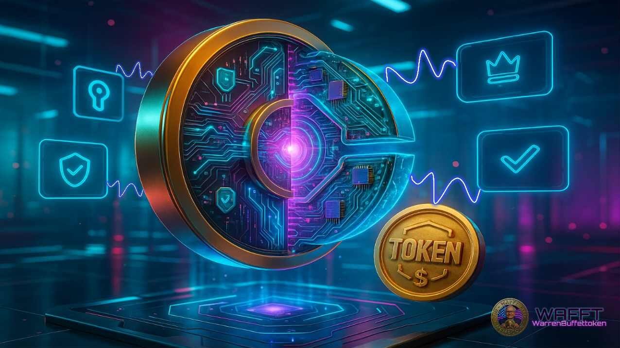 An opened coin revealing circuits and components, symbolizing how tokens encode value, rules, and utility through smart-contract logic.