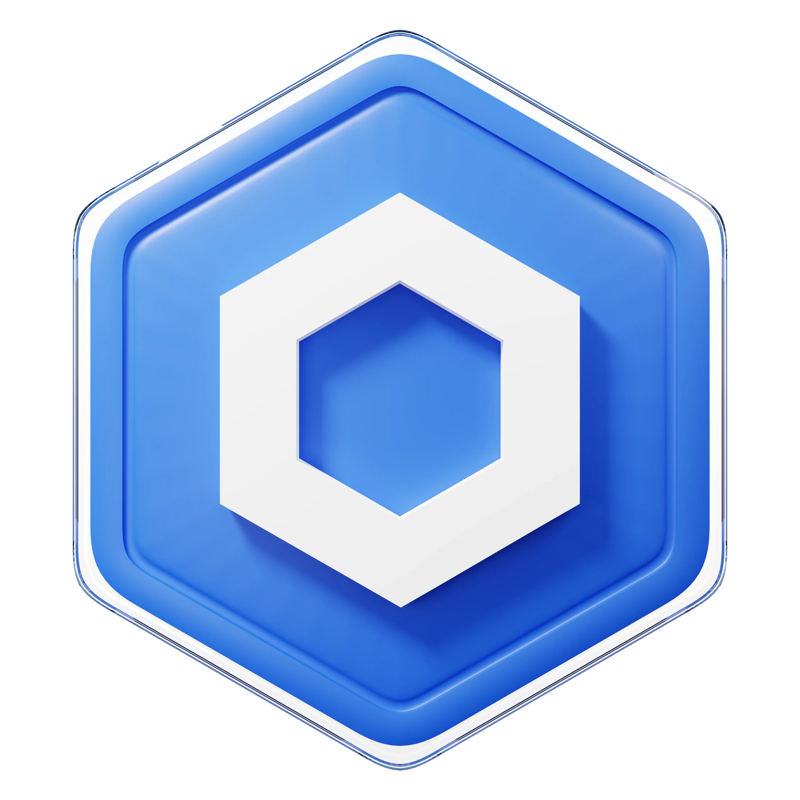 Hexagon-shaped Chainlink token representing decentralized oracle infrastructure.