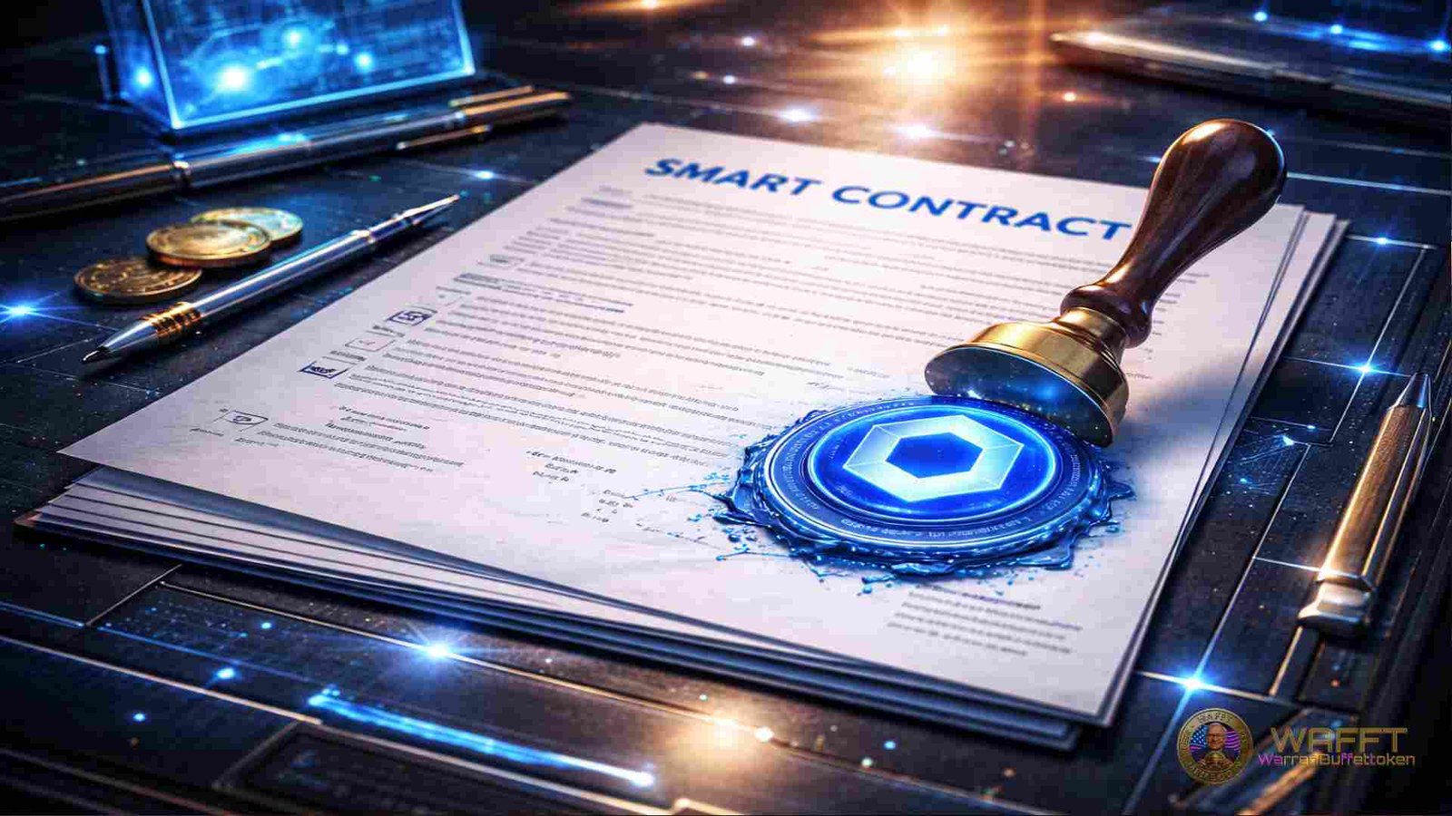 Smart contract document sealed with Chainlink, representing verified on-chain execution using external data.