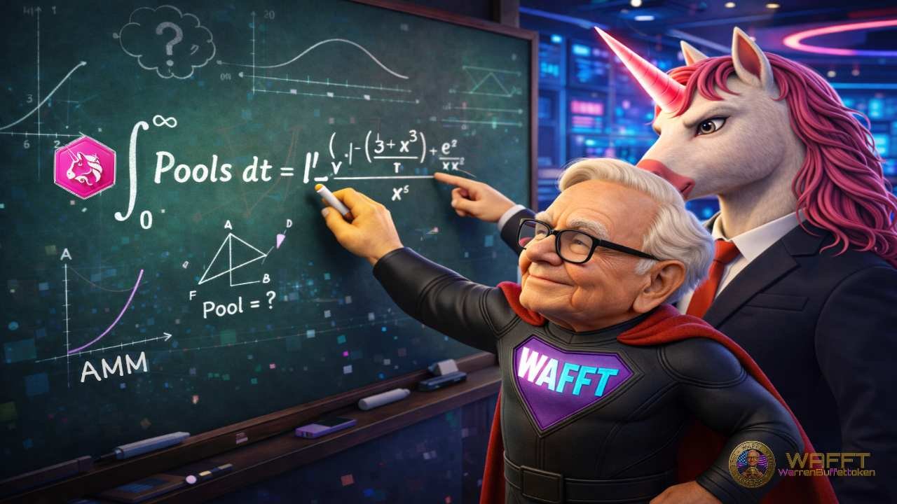 WAFFT Hero learning automated market making concepts from a unicorn mentor representing Uniswap.