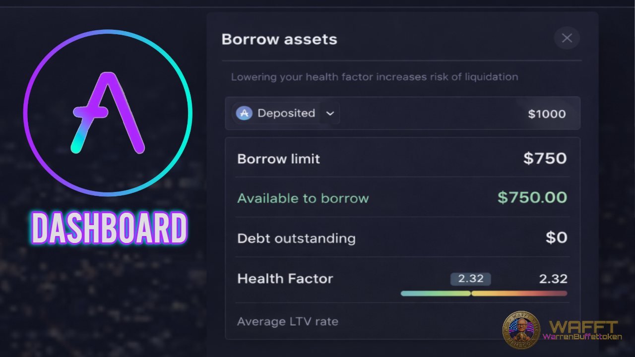 Aave borrow interface showing borrow limit, available to borrow amount, and health factor indicator.