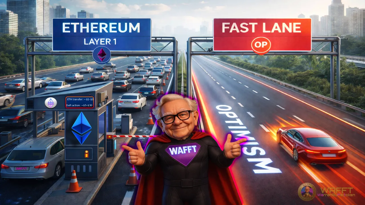 Comparison between Ethereum Layer 1 congestion and Optimism fast lane, illustrating lower fees, higher speed, and scalable use cases.