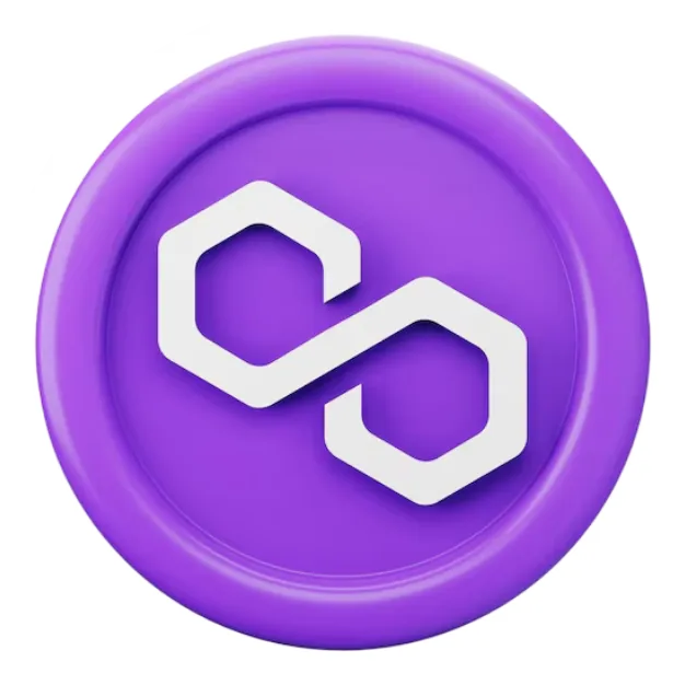 Purple POL token coin representing the native asset of the Polygon network.