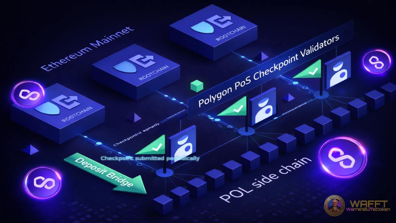 Diagram showing Polygon PoS validators submitting checkpoints to Ethereum mainnet rootchain.
