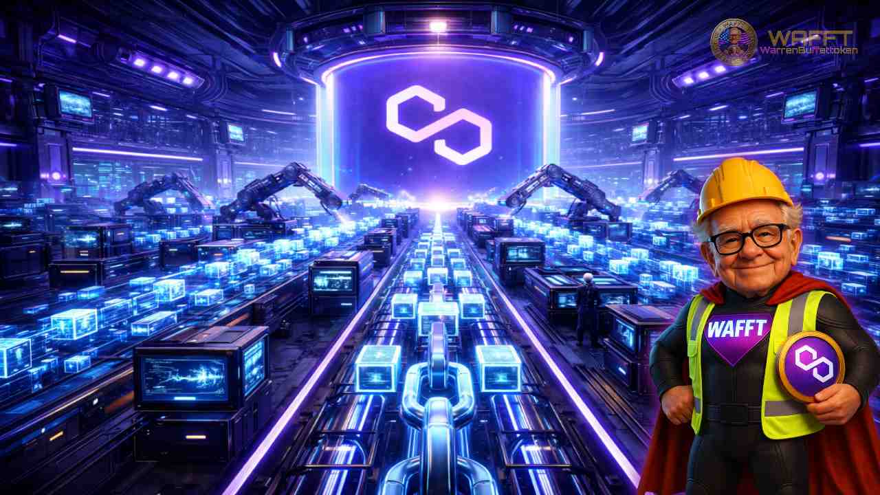 Futuristic factory producing multiple blockchain networks under the Polygon ecosystem.